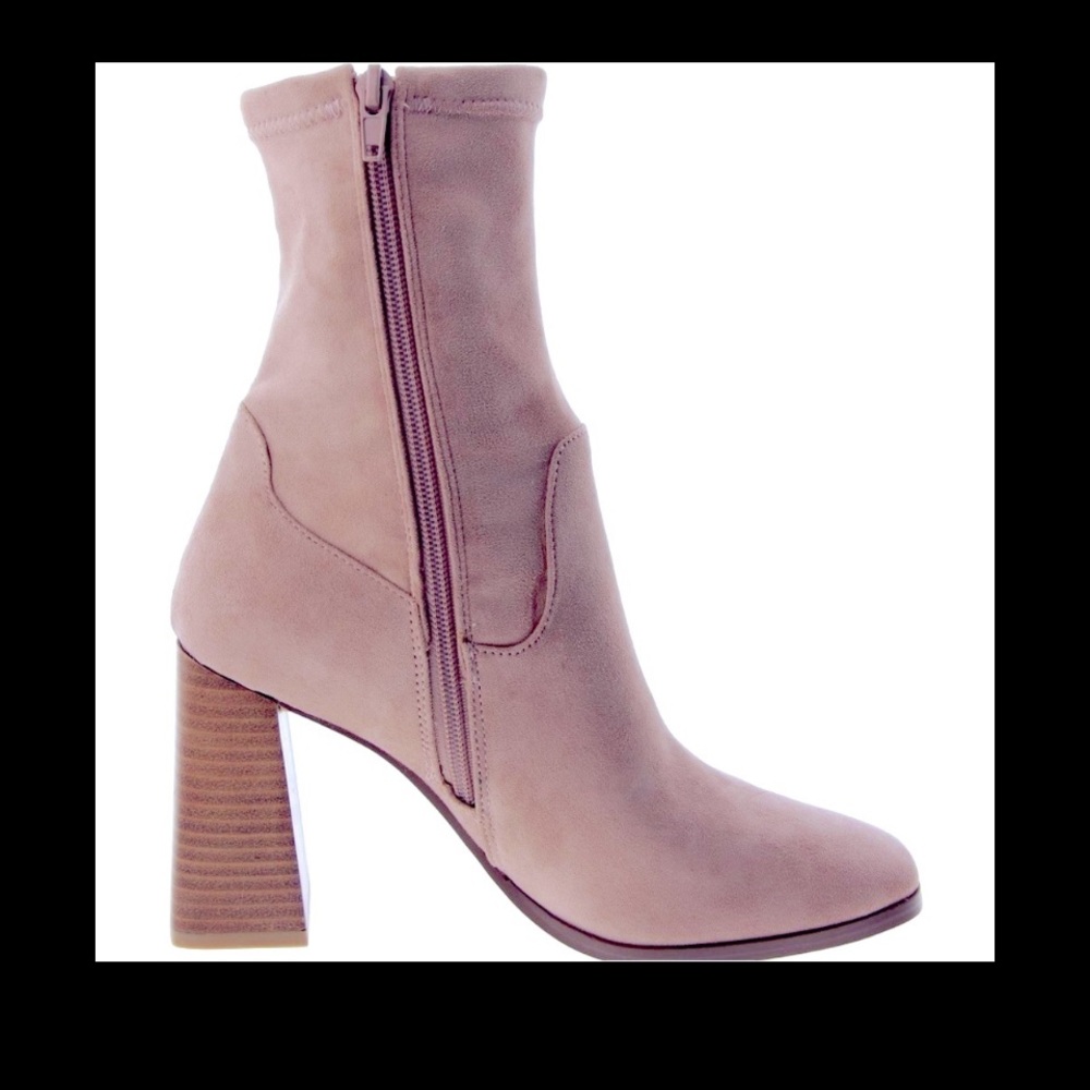 NEW Chinese Laundry 7.5 blush pink tan suede square toe zipper ankle boots NIB